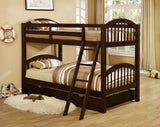 Cherry Finish Twin over Twin Arched Wood Bunk Bed with Trundle