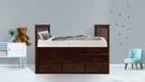 White Finish Twin Captain Bed with Trundle and Storage