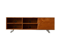 Retro Warm Natural Cherry And Steel TV Stand and Media Center