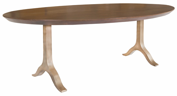 Oval Walnut and Antique Gold Dining Table