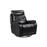 Black Genuine Leather Swivel Power Recliner with USB port