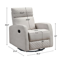 3.31" X 37.4" X 39.4" Cream Air Leather - Glider & Swivel Manual Recliner