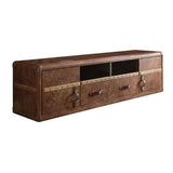 80" X 20" X 22" Retro Brown Leather Tv Stand