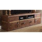 80" X 20" X 22" Retro Brown Leather Tv Stand