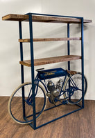 Blue Metal Mango Wood Cycle Book Shelf Bar Counter