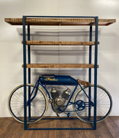 Blue Metal Mango Wood Cycle Book Shelf Bar Counter