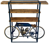 Blue Metal Mango Wood Cycle Book Shelf Bar Counter