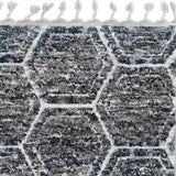 2' x 7' Grey or Teal Geometric Hexagon Runner Rug with Fringe