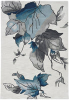 3' x 5' Ivory Blue Oversized Leaves Area Rug