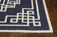 2'x4' Navy Blue Ivory Hand Tufted Greek Key Medallion Indoor Accent Rug