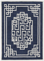 2'x4' Navy Blue Ivory Hand Tufted Greek Key Medallion Indoor Accent Rug