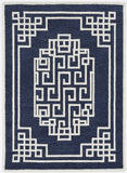 2'x4' Navy Blue Ivory Hand Tufted Greek Key Medallion Indoor Accent Rug