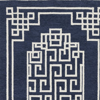 2'x4' Navy Blue Ivory Hand Tufted Greek Key Medallion Indoor Accent Rug