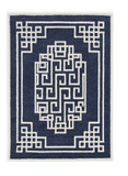 2'x4' Navy Blue Ivory Hand Tufted Greek Key Medallion Indoor Accent Rug