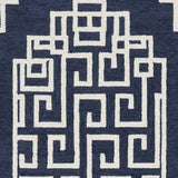 2'x4' Navy Blue Ivory Hand Tufted Greek Key Medallion Indoor Accent Rug