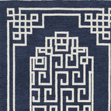 2'x4' Navy Blue Ivory Hand Tufted Greek Key Medallion Indoor Accent Rug