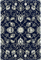 2'x3' Navy Blue Hand Hooked UV Treated Floral Vines Indoor Outdoor Accent Rug