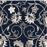 2'x3' Navy Blue Hand Hooked UV Treated Floral Vines Indoor Outdoor Accent Rug