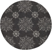 5'x8' Charcoal Grey Hand Woven UV Treated Floral Disk Indoor Outdoor Area Rug