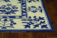 2'x3' Sand Blue Hand Hooked UV Treated Floral Traditional Indoor Outdoor Accent Rug
