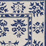 2'x3' Sand Blue Hand Hooked UV Treated Floral Traditional Indoor Outdoor Accent Rug