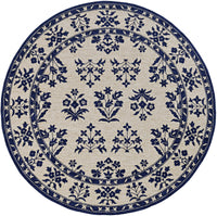5' x 7' Sand or Blue Floral Bordered Indoor Outdoor Area Rug