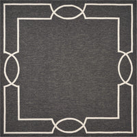 2'x3' Onyx Black Hand Hooked UV Treated Bordered Indoor Outdoor Accent Rug