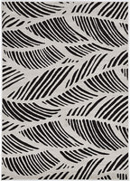 8'x11' Black White Machine Woven UV Treated Tropical Palm Leaves Indoor Outdoor Area Rug
