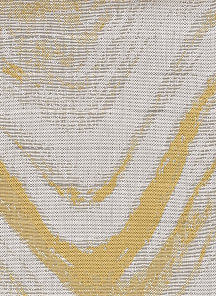 8' Ivory Gold Machine Woven Abstract Waves Round Indoor Outdoor Area Rug