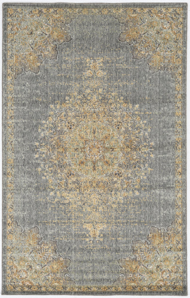 3' x 5' Slate Grey Medallion Bordered Wool Indoor Area Rug