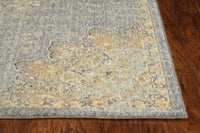 3' x 5' Slate Grey Medallion Bordered Wool Indoor Area Rug