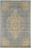 3' x 5' Slate Grey Medallion Bordered Wool Indoor Area Rug