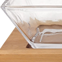 4 Mouth Blown Crystal Hostess Set   4 pc With 3 Glass Condiment or Dip Bowls on a Wood Tray