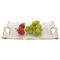 7 x 11 Hand Decorated Scalloped Edge Gold Leaf Vanity or Snack Tray With Cut Out Handles