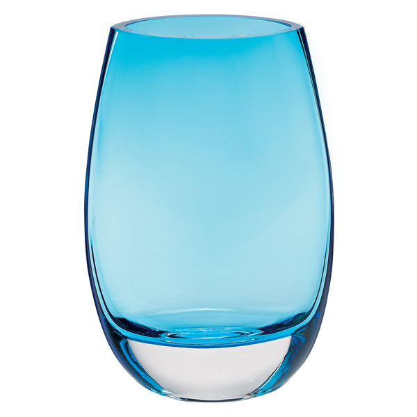 8 Mouth Blown Crystal Lead Free Oval Thick Aqua Blue Walled Vase