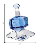 3 Mouth Blown Blue Dreidel On Crystal Stand