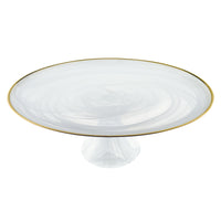 Handcrafted Optical Glass and White Gold Footed Cakestand With Gold Rim