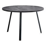 48" Round Dining Room Table with Black Reclaimed Wood and Black Metal