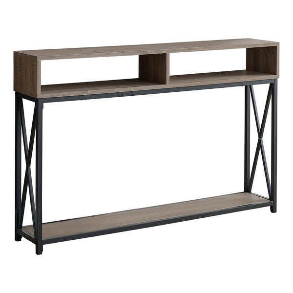 48" Rectangular TaupewithBlack Metal Hall Console with 2 Shelves Accent Table