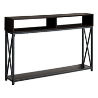 48" Rectangular EspressowithBlack Metal Hall Console with 2 Shelves Accent Table