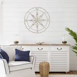 Nautical Compass Metal Wall Decor with Distressed White Finish