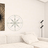 Nautical Compass Metal Wall Decor with Distressed White Finish