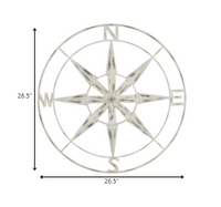 Nautical Compass Metal Wall Decor with Distressed White Finish