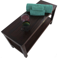 Rectangular Teak Shower Outdoor Bench with Shelf in Brown Finish