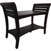 Rectangular Teak Shower Bench with Shelf and Handles in Dark Brown Finish