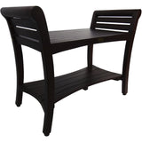 Rectangular Teak Shower Bench with Shelf and Handles in Dark Brown Finish