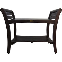 Rectangular Teak Shower Bench with Shelf and Handles in Dark Brown Finish