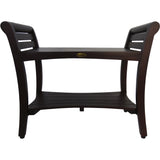 Rectangular Teak Shower Bench with Shelf and Handles in Dark Brown Finish