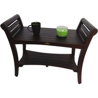 Rectangular Teak Shower Bench with Shelf and Handles in Dark Brown Finish