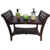 Rectangular Teak Shower Bench with Shelf and Handles in Dark Brown Finish